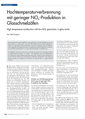 Hochtemperaturverbrennung mit geringer NOx-Produktion in Glasschmelzöfen