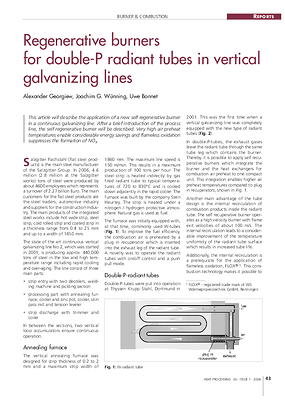 Regenerative burners for double-P radiant tubes in vertical galvanizing lines