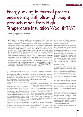 Energy saving in thermal process engineering with ultra-lightweight products made from High-Temperature Insulation Wool (HTIW)