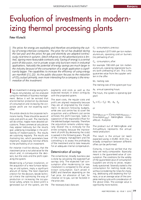 Evaluation of investments in modernizing thermal processing plants