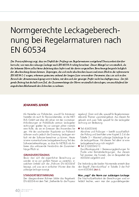 Normgerechte Leckageberechnung bei Regelarmaturen nach EN 60534